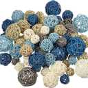 Patelai 72 Pcs Wicker Rattan Balls Decorative Balls for Vase Centerpiece Bowls Orbs Filler for Spring Summer Craft Home Decor, 4 Sizes(Blue, Sky Blue, Gray, Beige, White)