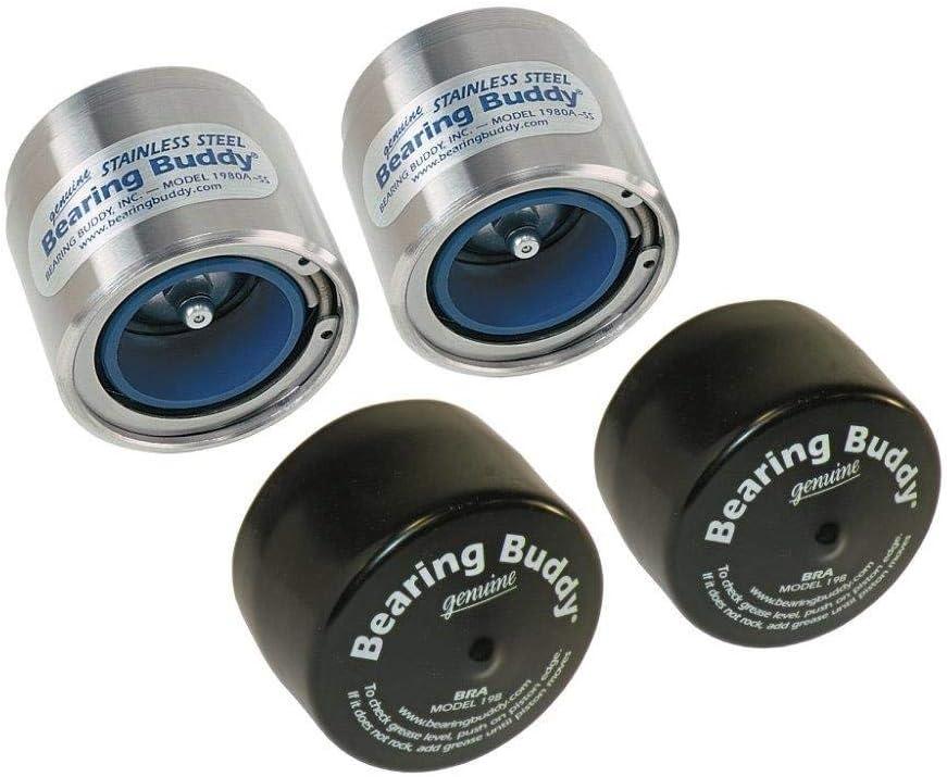 Bearing Buddy Stainless Steel Bearing Protectors (1.980" Diameter) with Auto Check with Bras - Pair (silver blue)