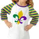 BesserBay Girls Valentines Day Heart 3/4 Sleeve Shirt Mardi Gras Ruffle Raglan Stripe Top 4-10 Years