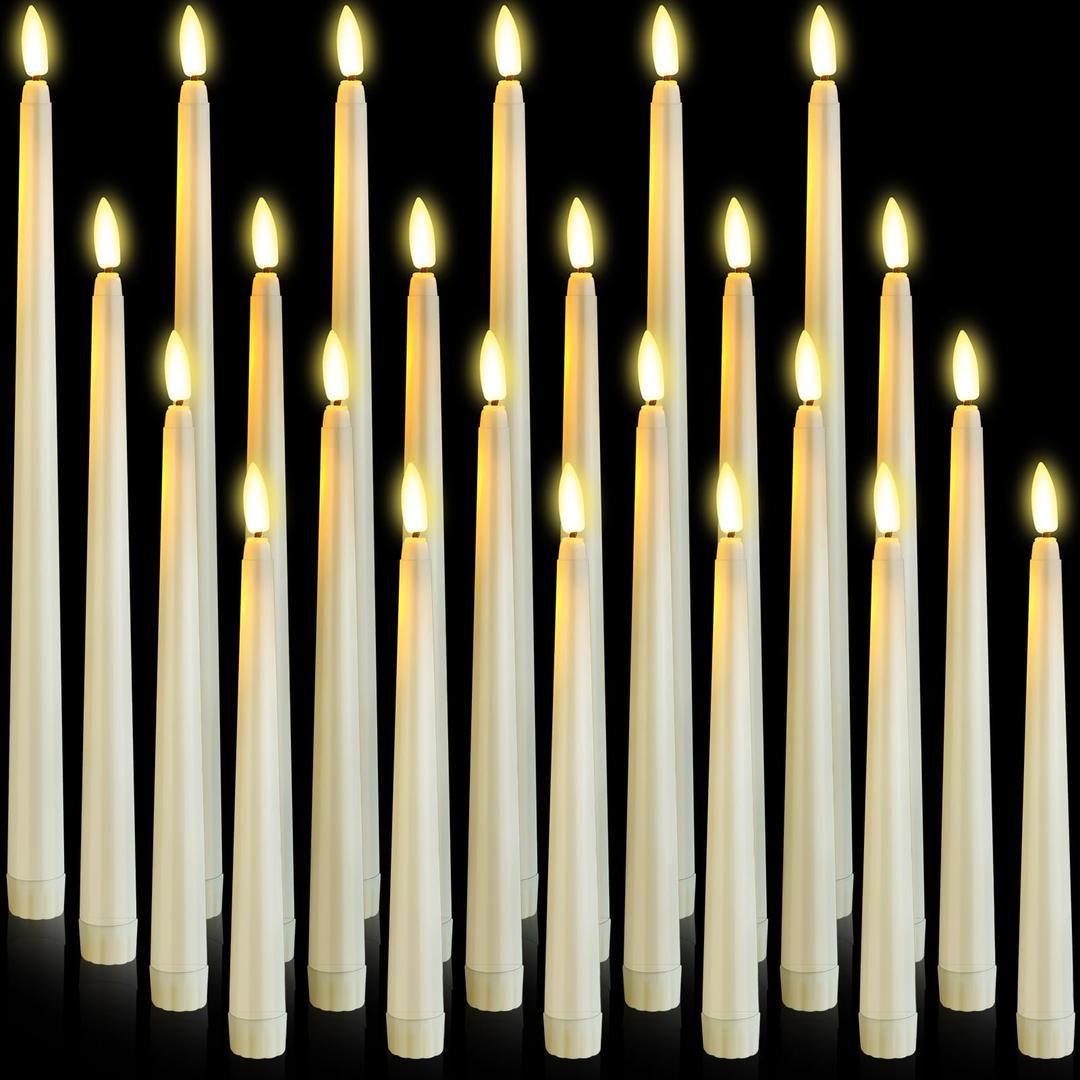 24 Pcs Flameless LED Taper Candles Battery Operated Candles 8.58'', 9.69'', 10.98'', 12.91'', 12.8'' Flameless Candlesticks Flickering for Halloween Christmas Church Wedding(Ivory)