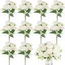 Olgaa 12 Bundles Peonies Artificial Flowers Artificial Peonies Silk Flowers Bulk Fake Peony Bouquet for Bridal Shower Decorations Wedding Table Centerpiece (White)