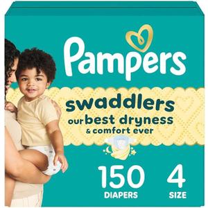 Pampers Swaddlers Diapers, Size 4 (10-22 lbs), 150 Count, Absorbent, Keeps Baby Dry and Comfortable, Skin Safe Disposable Baby Diaper (Packaging May Vary)