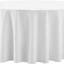 Round Tablecloth 132 Inch 1 Pack White Tablecloths Washable Decorative Linen Polyester Table Clothes Cover for Dining Table Banquets Buffet Parties and Wedding