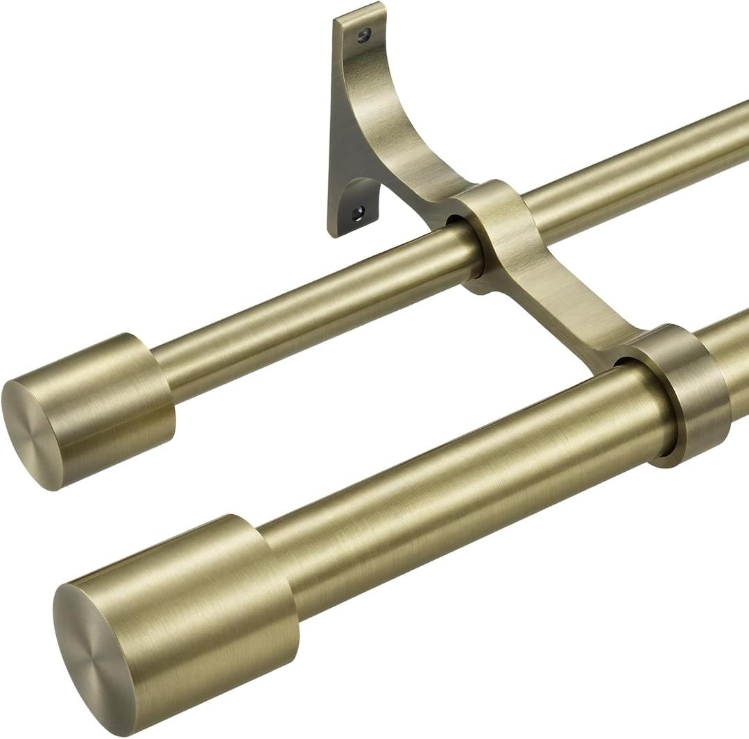 Double Curtain Rods 28-48", Decorative Double Drapery Rods with Cap Finials, Heavy Duty 1 Inch Front and 5/8 Inch Back Telescoping Dual Curtain Rod, Antique Bronze