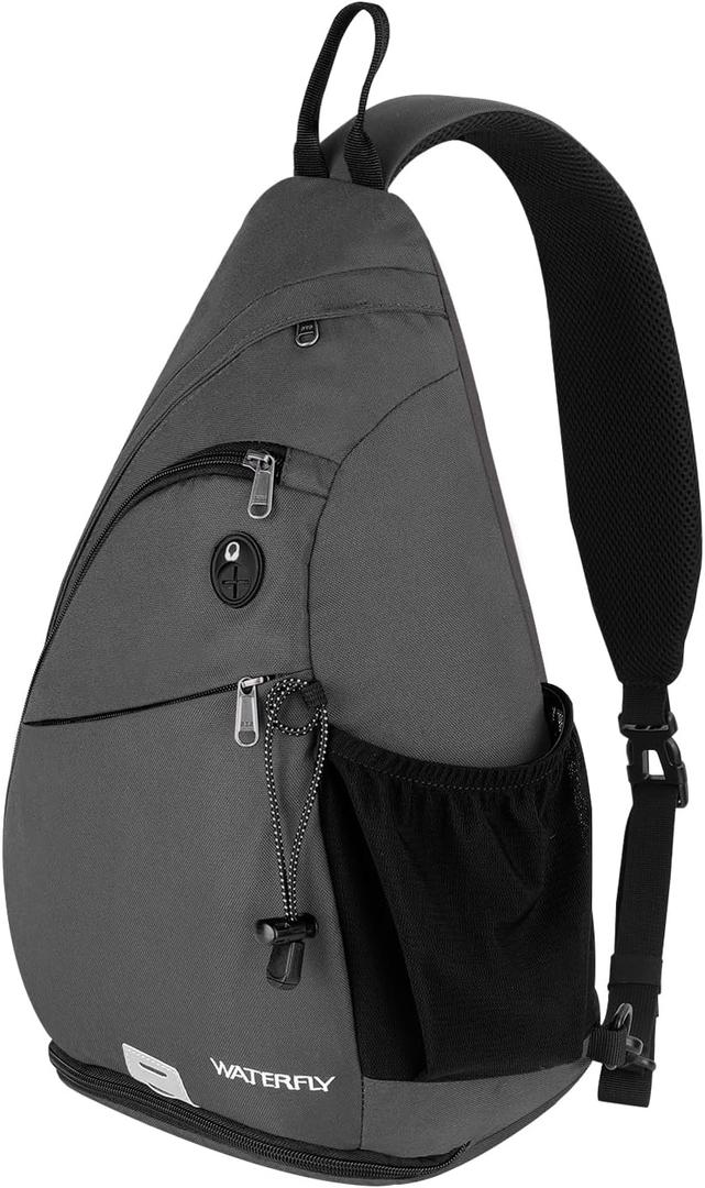 WATERFLY Sling Bag Crossbody Backpack: Over Shoulder Daypack Casual Cross Chest Side Pack, Large (Gray)