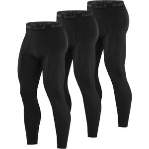 Runhit 3 Pack Compression Pants Men Running Tights Workout Leggings Athletic Base Layer Pants for Sports Basketball Black XL