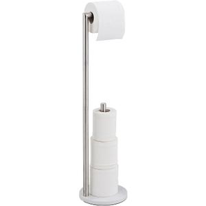 Marble Toilet Paper Holder Stand - Brushed Nickel, Freestanding with Storage, Floor Stand, Silver Toilet Roll Holder, Standing Paper Towel Holder
