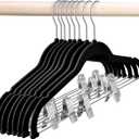 HOUSE DAY Velvet Skirt Hangers 12 Pack, Black Velvet Pant Hangers with Adjustable Clips, Space Saving Slim Shorts Hanger, Heavy Duty Non Slip Clip Hanger for Pants, Skirts, Shorts