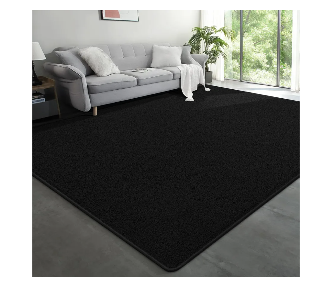 Modern Large Area Rug for Bedroom Living Room, 4x6 Feet Black Thickened Memory Foam Washable Rugs, Non-Slip Soft Minimalist Solid Indoor Carpets for Boys Girls Nursery Room Décor