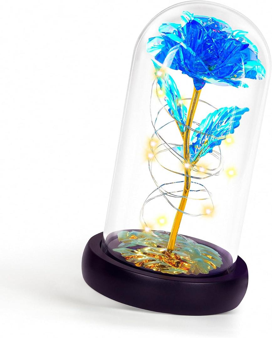Childom Mothers Day Flowers Gifts for Mom Grandma,Birthday Gifts for Women,Valentines Gifts for Her,Mom,Women,Wife,Grandma,Light Up Rose in Glass Dome,Colorful Blue Mothers Day Flowers for Delivery