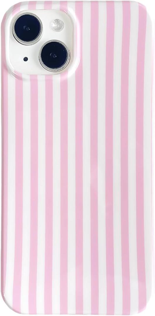 Pink and White Striped Phone Case for iPhone 15,Cute Aesthetic Vertical Stripes Classic Retro Girls Women Slim Protective Cover for iPhone 15 6.1in,Pink White