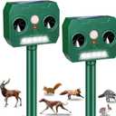2Pack Deer Cat Squirrel Rabbit Repellent Outdoor Solar Ultrasonic Animal Repeller Waterproof Dog Deterrent with Flash Light Motion Sensor to Keep Skunk Coyote Raccoon Rodent Possum Out of Garden