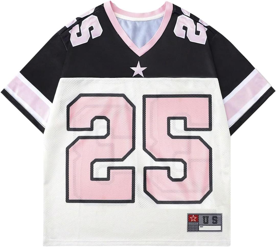 BEAUDRM Men's Number Graphic Jersey Shirts Short Sleeve Striped Casual T Shirt Top Athletic Sports Jersey T Shirts Streetwear Black and Pink Small