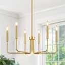 Brass Gold Chandelier, 6-Light Chandelier Light Fixture Farmhouse Chandeliers for Dining Room, Vintage Candle Pendant Light Fixtures Chandelier for Bedroom, Kitchen, Foyer, Entryway and Living Room