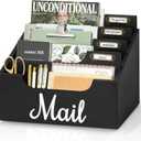 Wood Mail Organizer Countertop, Rustic Mail Holder for Desk with 4 Slots, Mail Sorter for File Paper Folder, Letter Sorter Bill Organizer for Office Home Classroom, Desk Organizers and Accessories