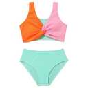 J·E Sterguard Girls Two Piece Swimsuits Teen Bikini Color Block Girls' Swimwear Ribbed Bikini Criss Cross Swimsuit Size 10 1287-G
