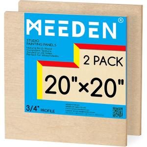 MEEDEN Unfinished Wood Canvas Board: 3/4 Deep 20x20 Wooden Canvas Panel Pack of 2 - Blank Cradled Wood Art Board for Painting
