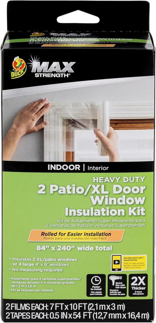Duck MAX Strength Window Insulation Kit, Fits Patio Doors & Large Windows, Heavy Duty Indoor Shrink Film Insulator, Window Seal Tape Included, 84" x 120", Clear, 2 Pack