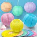 12 Pcs Pastel Paper Lanterns, 10" Macaron Hanging Round Chinese Lanterns Set, Colorful Decorative Party Supplies for Baby Shower, Classroom, Birthday & Wedding Decorations