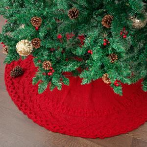 Mr. Pen- Small Christmas Tree Skirt, 24", Red Knitted Christmas Skirt Tree, Xmas Tree Skirt, Red 