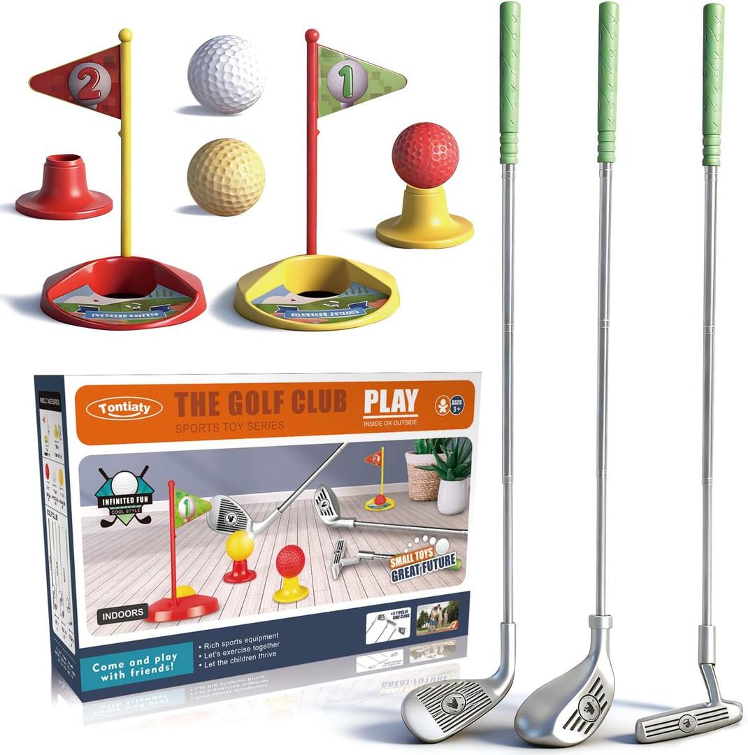 Indoor and Outdoor Golf Club Play Set, Adjustable Design, Kids Golf Clubs Kids Sports Equipment with Practice Putters and Balls, Home Training Game for 3 4 5 Years Old