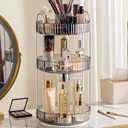 Aveniee 360 Rotating Makeup Organizer for Vanity, Upagraded Perfume Skincare Bathroom Counter Organizers with Brush Divider, 3 Tier Spinning Lipstick Cosmetic Lotion Storage,Grey