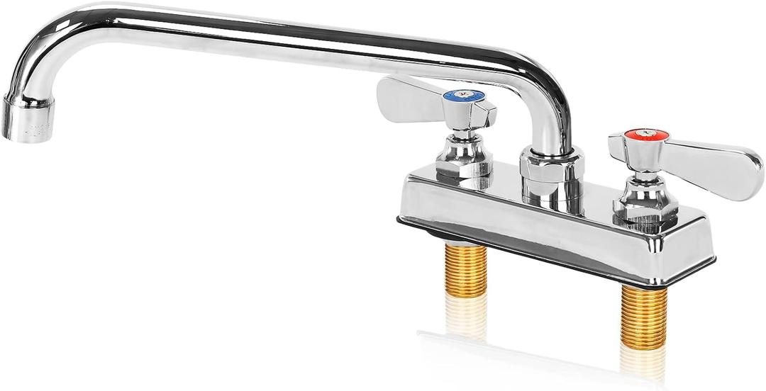 Leak-Free Commercial Bar Sink Faucet 10" Swivel Spout with Ceramic Valve, Utility Laundry Sink Faucet 4" Center Deck Mount, Brass Constructed for Large Sink in Kitchen, Laundry Room, Garage