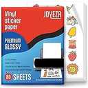 JOYEZA Premium Printable Vinyl Sticker Paper for Inkjet Printer - 80 Sheets Matte White Waterproof, Dries Quickly Vivid Colors, Holds Ink Well- Tear Resistant - Inkjet & Laser Printer