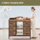 Yetom Changing Table, 6-Drawer Baby Dresser with Changing Table top,Waterproof Diaper Changing Station & Pad, 2 Height-Adjustable Open Storage Shelves, Mobile Nursery Organizer, Rustic Brown