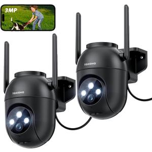 2Pack Security Camera Outdoor Wired: 3MP Camera for Home Security Outside 2.4G/5G WiFi Homekit System Outdoor Plug in Dome Surveillance Video Cam 360 Auto Tracking Color Night Vision 24/7 Recording