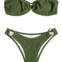 ZAFUL O Ring Bandeau Bikini Sets for Women Sexy Strapless Swimsuits 2 Piece High Cut Bathing Suit Leopard Ring Amy Green M