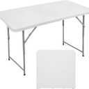 FORUP Folding Utility Table, 4ft Fold-in-Half Portable Plastic Picnic Party Dining Camp Table (White)