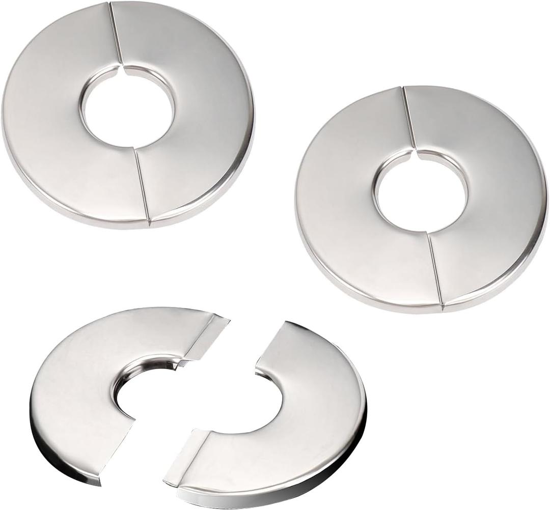 3 Pack Wall Split Flange Self-Adhesive Split Flange for Pipes 35mm Snap-On Cover, Stainless Steel Decorative Pipe Ring for Water/Drain/Gas Lines
