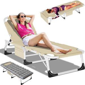 DoCred Heavy Duty XXL Tanning Chair with Face Hole&Mat, Oversized 5-Position Folding Chaise Lounge Chairs for Outside, Portable Beach Lounge Chair for Outdoor Sunbathing Beach Pool Lawn Camping