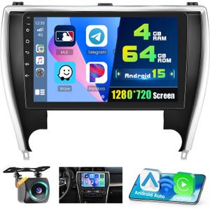 4+64GB for 2015 2016 2017 Toyota Camry Android 15 Car Stereo Wireless Carplay Android Auto, 10.1 Inch IPS Touchscreen Car Radio GPS Navigation WiFi 32EQ DSP Backup Camrea