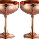 Stainless Steel Coupe Cocktail Glasses Set of 2, Unbreakable Cocktail Glasses for Margarita, Manhattan, Champagne Engraved Design (Copper Plated Set of 2)