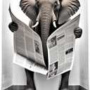 YODOOLTLY Funny Elephant Bathroom Canvas Wall Art Elephant Reading Newspapers on Toilet Pictures Poster Prints Black and White Maximalist Mid Century Modern Aesthetic wall decor 12x16in Unframed (12L" x 16W")