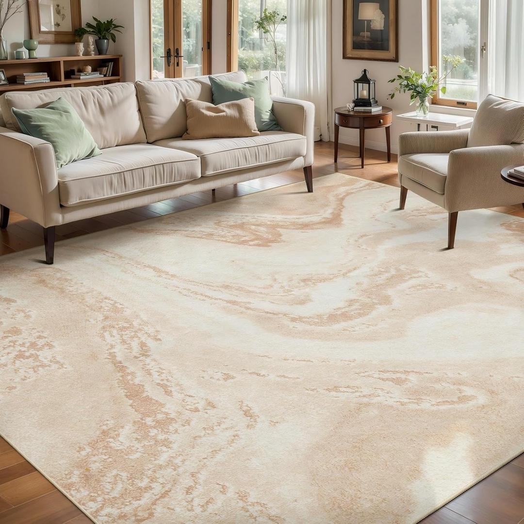 Ciicool Abstract Area Rug Indoor, 5x7 Washable Entryway Rug, Modern Soft Throw Entry Rug with Non-Slip Backing for Bedroom Living Room Entrance, Low-Pile Floor Carpet Doormat Light Brown Beige