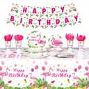 Tudomro 172 Pcs Flamingo Birthday Party Supplies Flamingo Party Decorations Include Hawaiian Tablecloths Birthday Banner Napkins Tableware Set for Summer, Serves 24