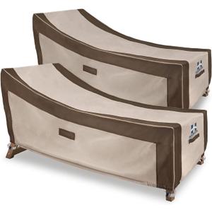 HAMLER Lounge Chair Cover, Heavy Duty Chaise Lounge Covers Outdoor Waterproof 2 Pack, Outdoor Furniture Covers for Patio Furniture Fits up to 86L x 36W x 32H Inch, Brown & Beige