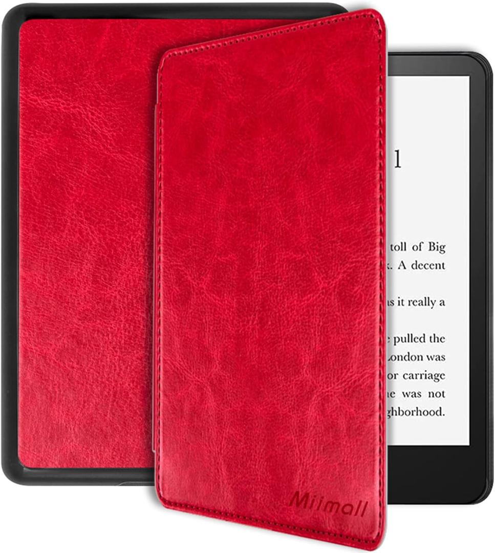 Miimall Compatible for Kindle Paperwhite 11th Generation 2021 Leather Case with Hand Strap Leather Cover Cases for Kindle Paperwhite 11th 2021 and Kindle 6.8 Inch Signature Edition 2021(Red)
