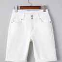 Sidefeel Women's Jean Shorts High Waisted Stretchy Bermuda Folded Hem Denim Summer Shorts (White, L)