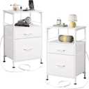 WLIVE Night Stand Set 2, White Nightstand with Charging Station, Nightstands for Bedroom Set of 2, Bedside Tables, Side Table with 2 Fabric Drawers, Small Dresser with USB Ports and Outlets