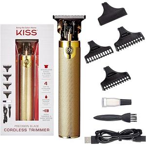 KISS Precision Blade Cordless Trimmer with Stainless Steel T-Blade, Powerful High-Torque, High-Speed Motor, 3 Blade Guard Attachments & Blade Cover, USB Cable & Long-Lasting Lithium Ion Battery