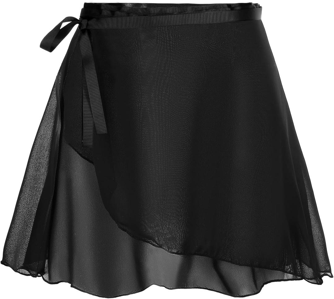 Womens Ballet Skirt with Adjustable Waistband Chiffon Dance Lightweight Tulle Ballet Wrap Skirt for Adults & Girls Perfect for Ballet Class Recitals & Gymnastics, Black (Black)