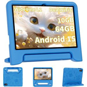 2026 Upgraded Android 15 Tablet, 10inch Kids Tablet, Octa-core CPU, 10GB+64GB+1TB Expand Tablets for Kids with Kids Space, Parental Control, 6000mAh Big Battery, Touchscreen Tableta, Blue