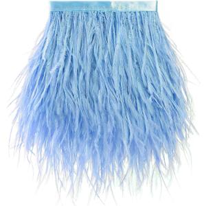 Soarer Light Blue Feather Trim - 2Yards 5-7inch Ostrich Feathers Fringe for DIY Sewing Clothing,Jewelry,Wedding,Home Party(Light Blue)