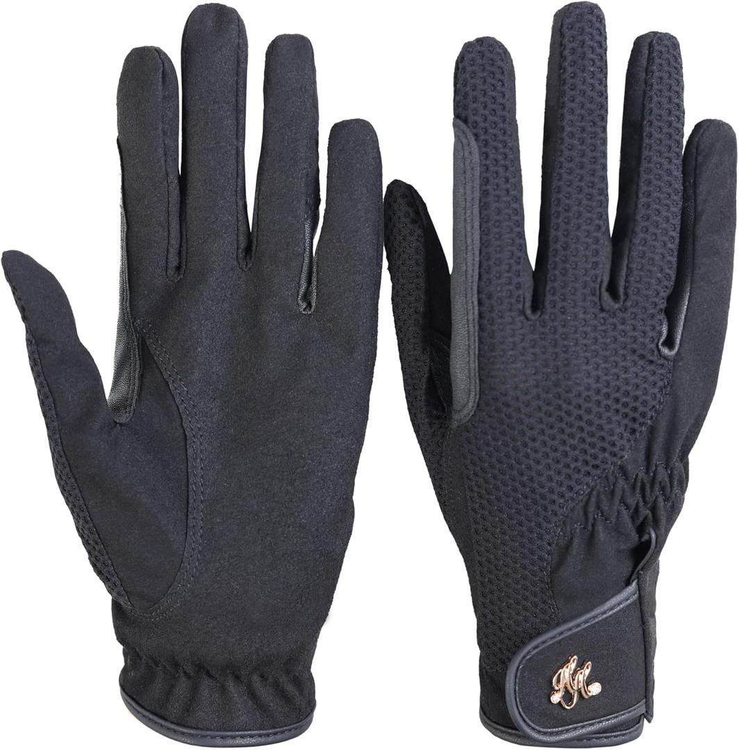 Harrison Howard Women Horse Riding Gloves Comfortable Grip for Gardening, Running Lightweight Equestrian Riding Gloves (Small, black)