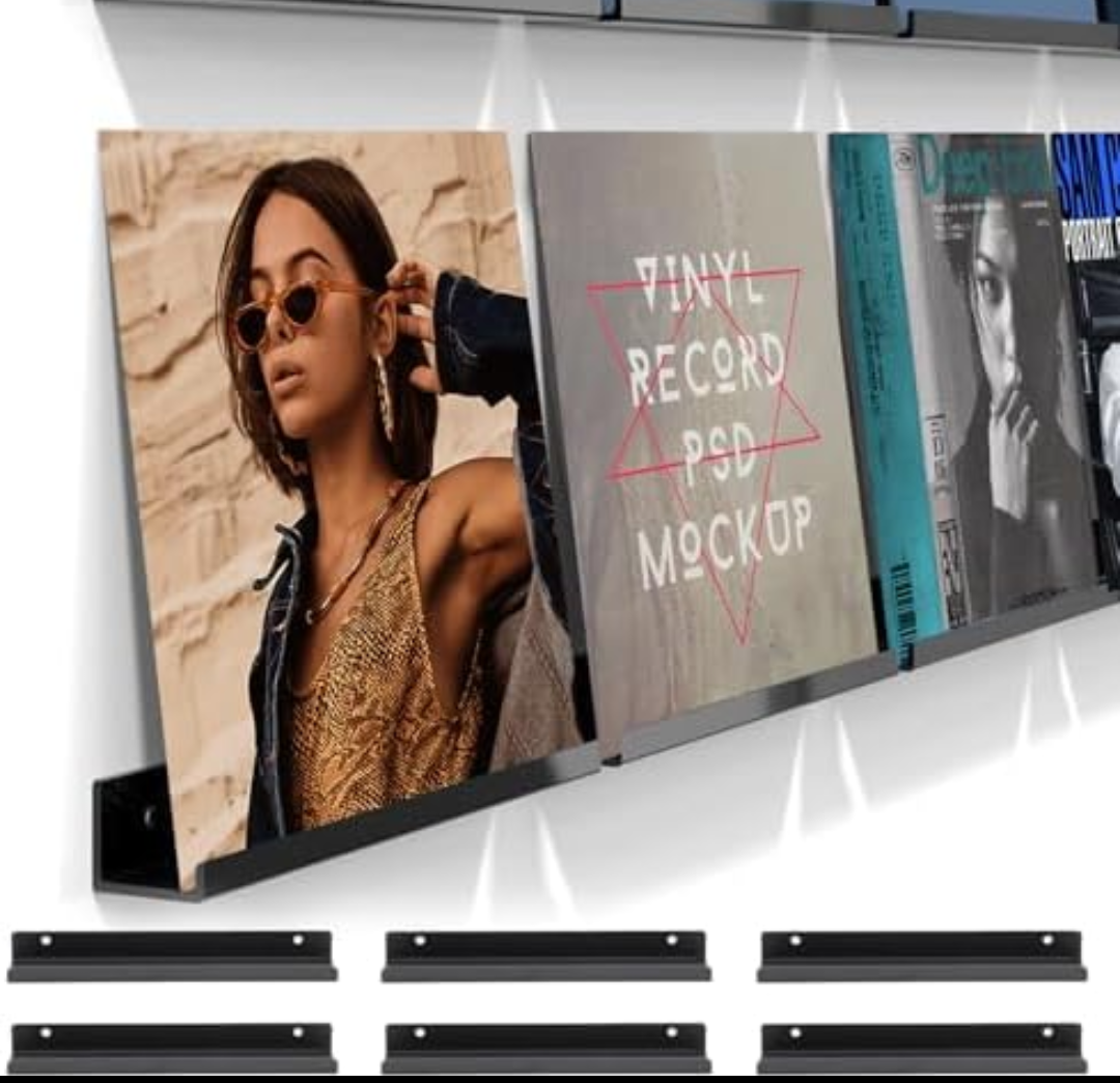 MEIHAOME 9.8Inch Vinyl Record Shelf Wall Mount Pack of 12 Black Metal Vinyl Holder Wall Album Record Holder Display CD Display Art Works Display,Wall Mount Storage Rack for Office Home