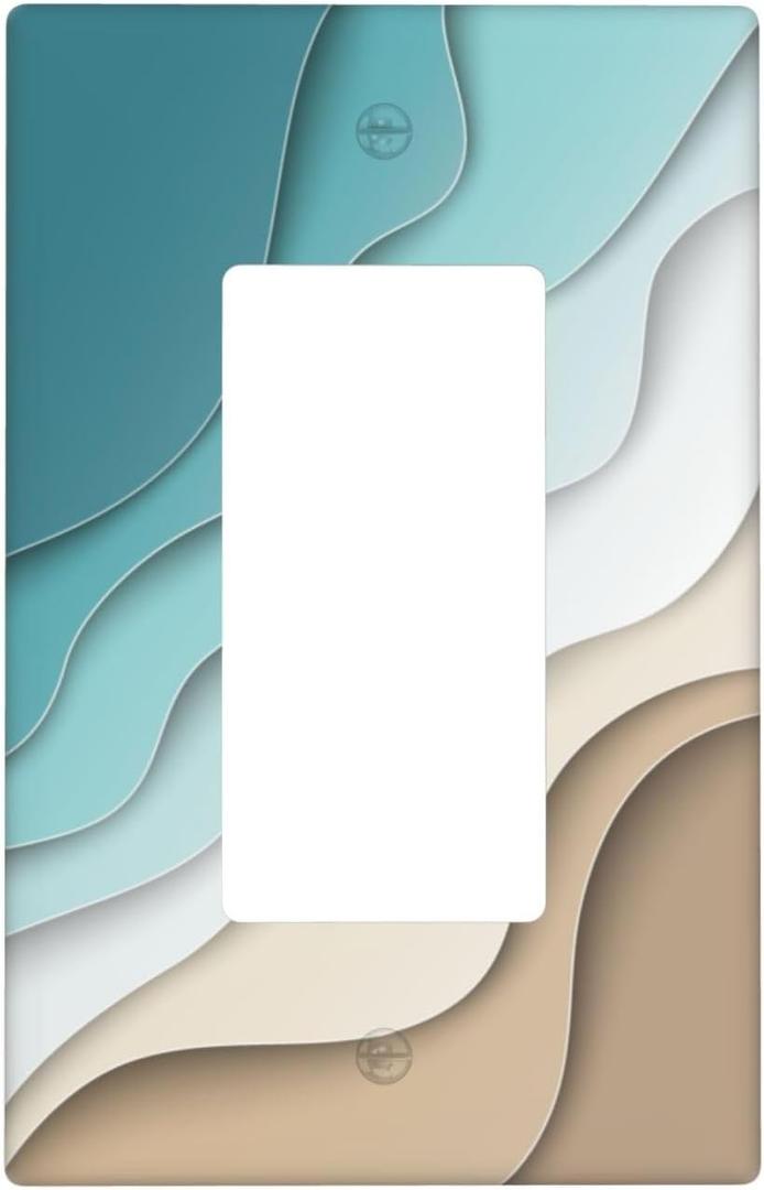 Turquoise Teal Modern Abstract Decorative Light Switch Cover 1 Gang Single Rocker Beach Waves Wall Plate Geometric Switchpalte Electrical Faceplate for Bathroom Kitchen Home 4.5"x2.76"